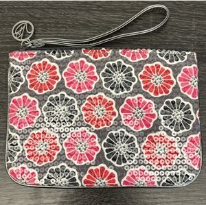 Vera Bradley Cherry Blossom Shimmer Zip Top Wristlet, 7.5" X 5"